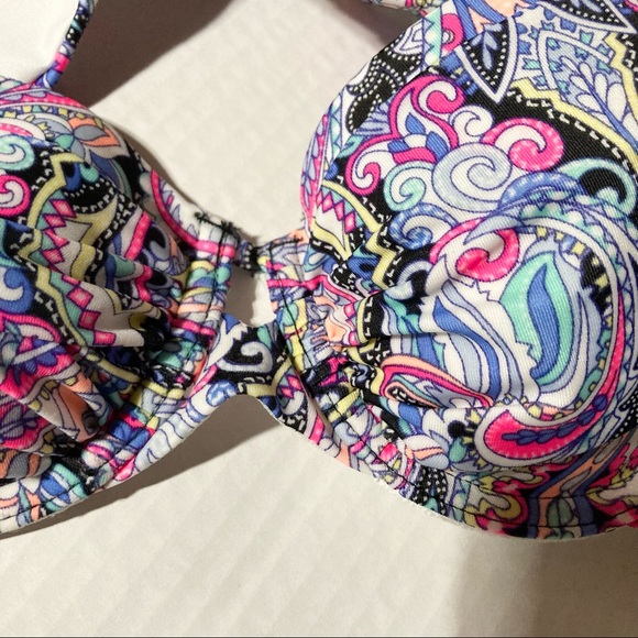 VICTORIAS SECRET VS Paisley Ruched Hot Pink and Blue Bikini Top Womens 32B - Picture 8 of 13